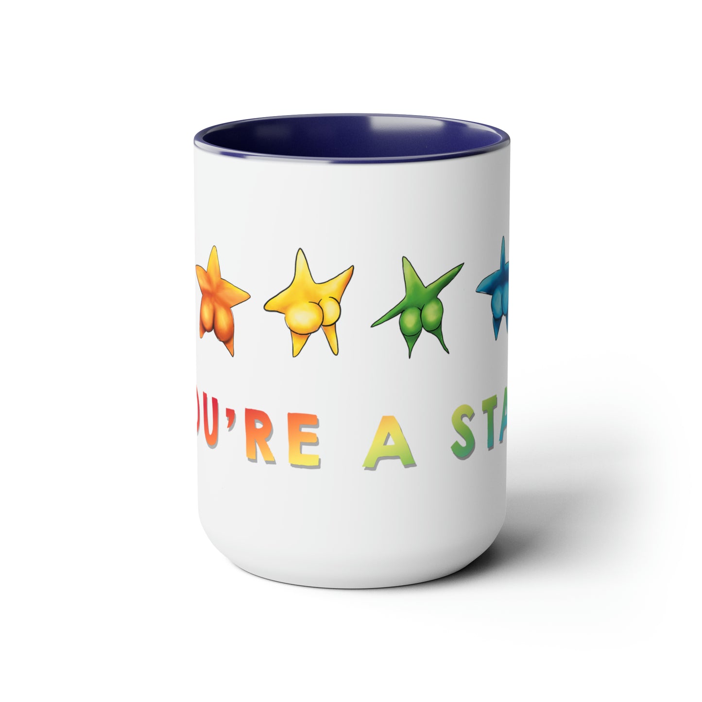 Cute Funny Rainbow Starfish Mug, 15 oz