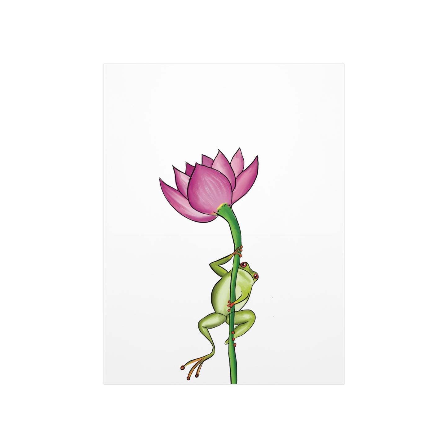 Frog Climbing a Flower Poster