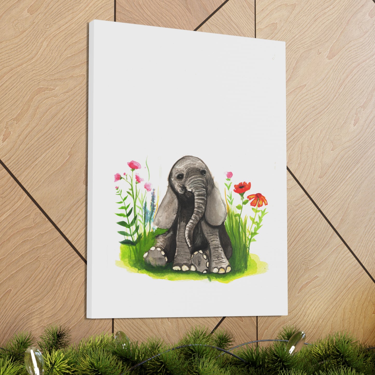 Cute Watercolor Baby Elephant in Flowers, Nursery Wall art, safari animal prints, cute baby animals, kids wall art, animal lover