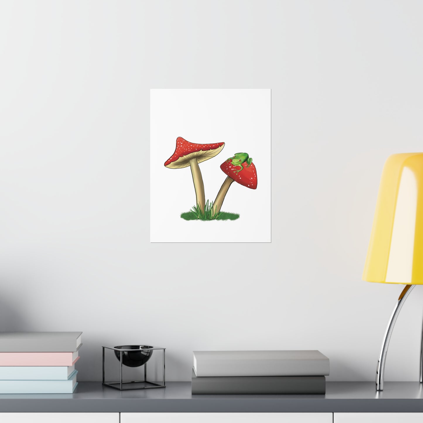 Frog Relaxing on a Mushroom Poster