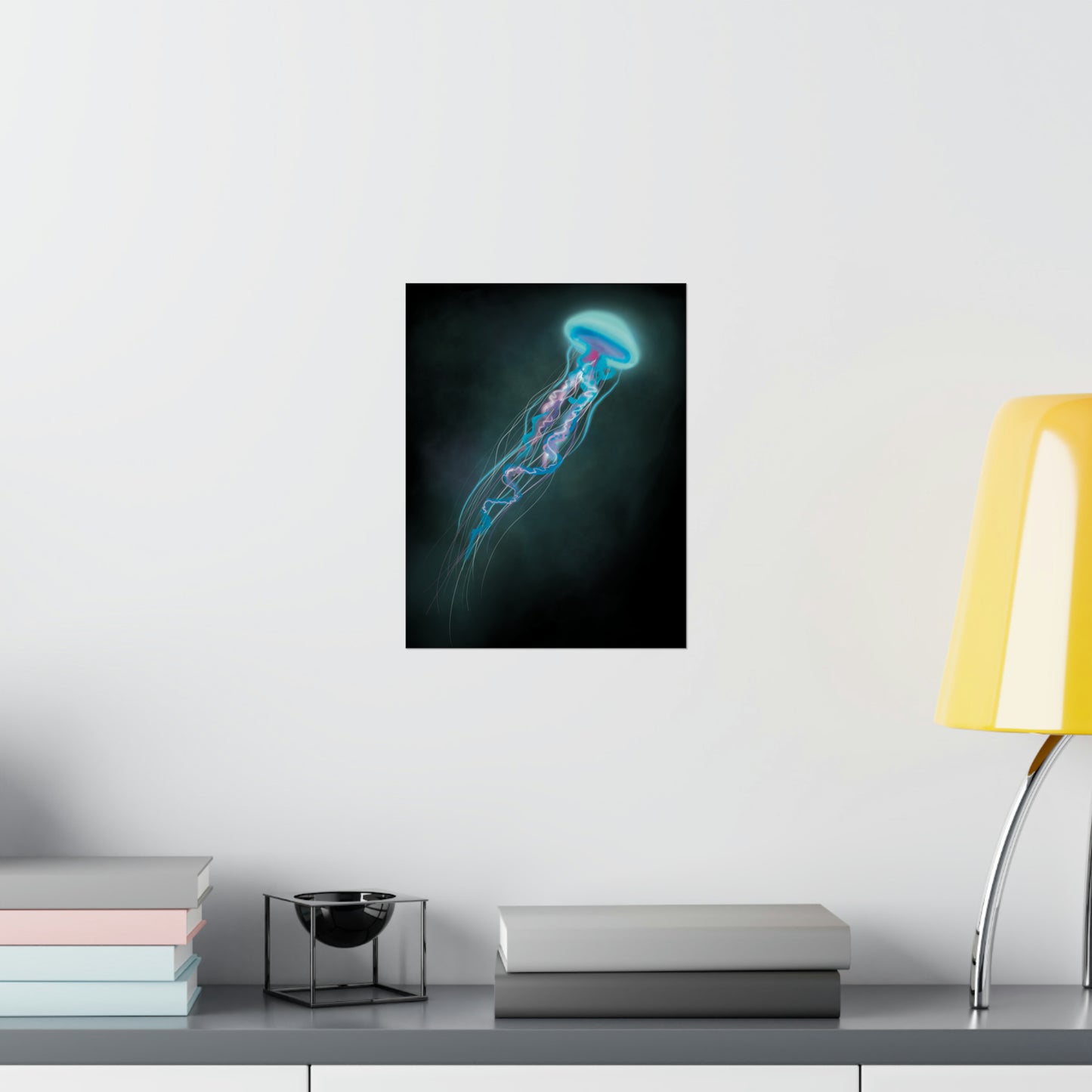 Bioluminescent Trippy Jellyfish Poster, Colorful Bioluminescent Jellyfish, Glowing pretty jellyfish, jellyfish lover, glowing bioluminescent art