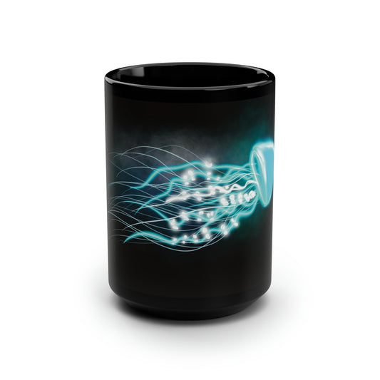 Bioluminescent jellyfish mug, glowing jellyfish mug, blue cool mug for jellyfish lovers, pretty jellyfish mug, blue glowing trippy jellyfish art mug