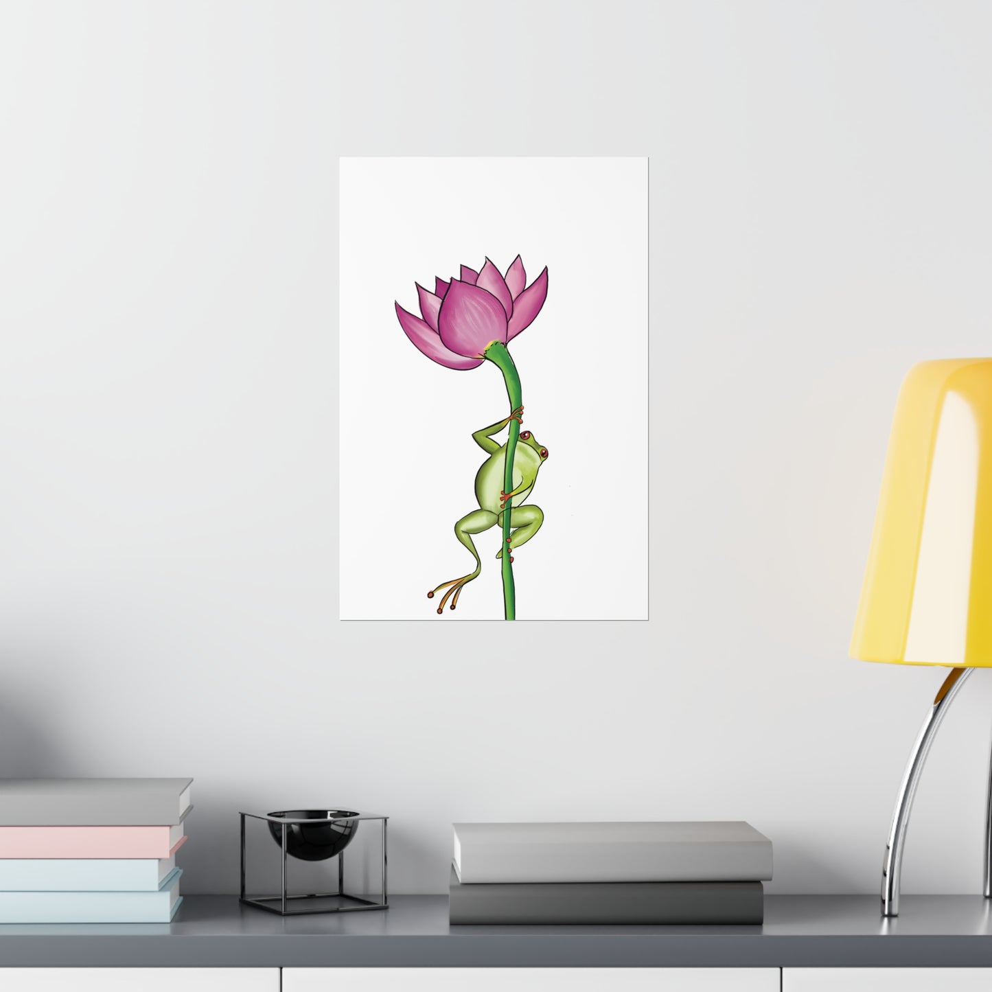 Frog Climbing a Flower Poster