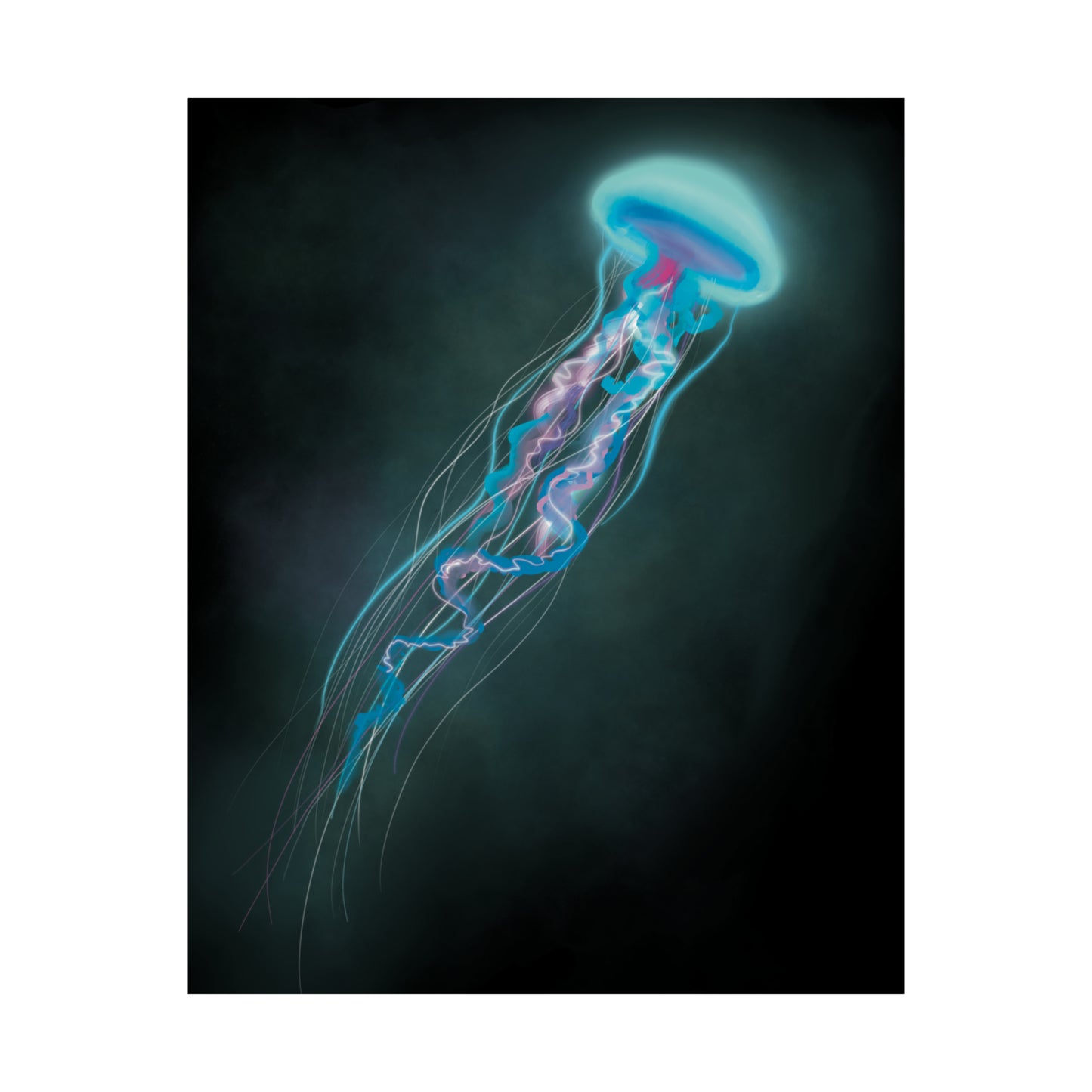 Bioluminescent Trippy Jellyfish Poster, Colorful Bioluminescent Jellyfish, Glowing pretty jellyfish, jellyfish lover, glowing bioluminescent art