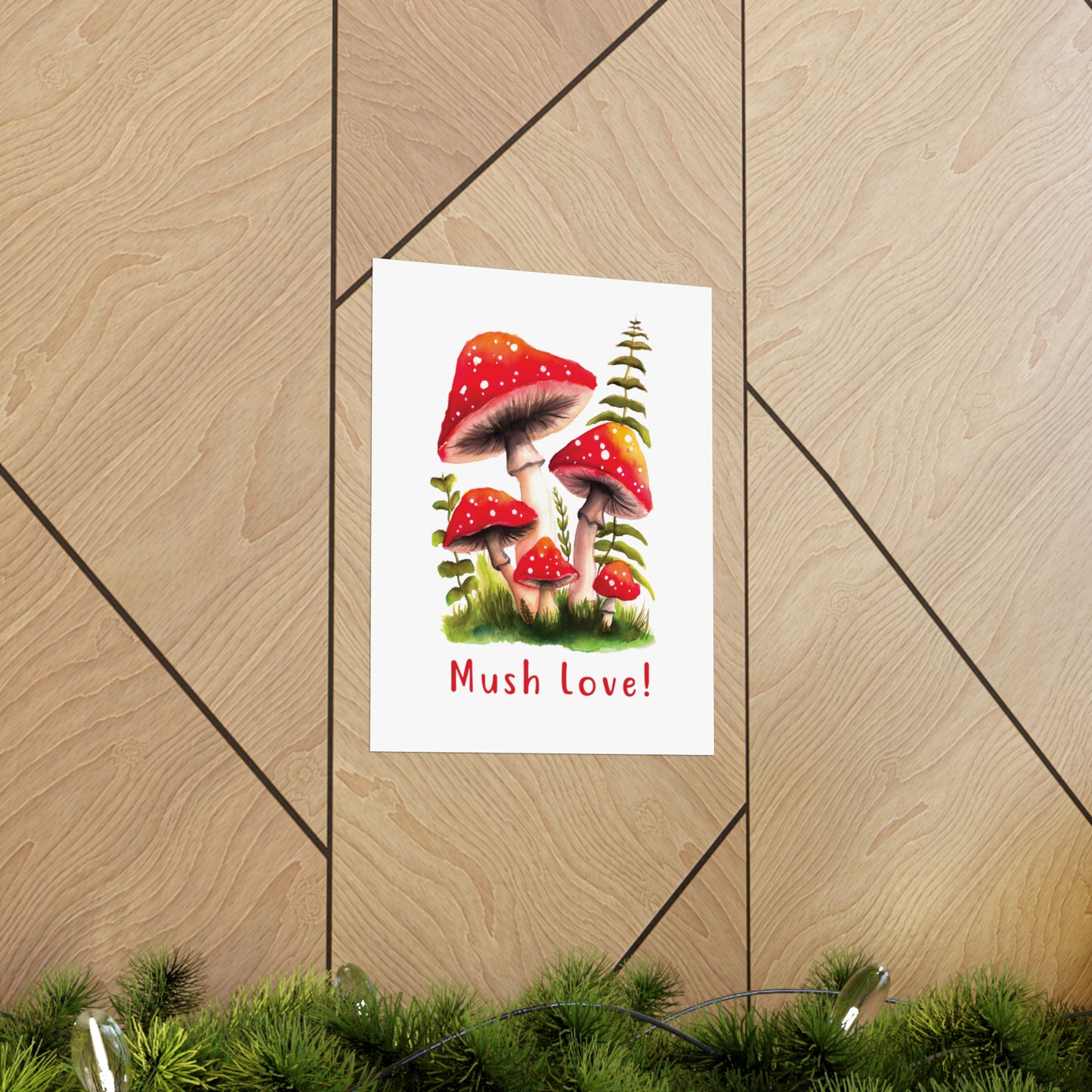 Cute Watercolor Mushroom Wall Art poster, Mush Love Bedroom Mushroom wall art cute wall art, red mushroom poster