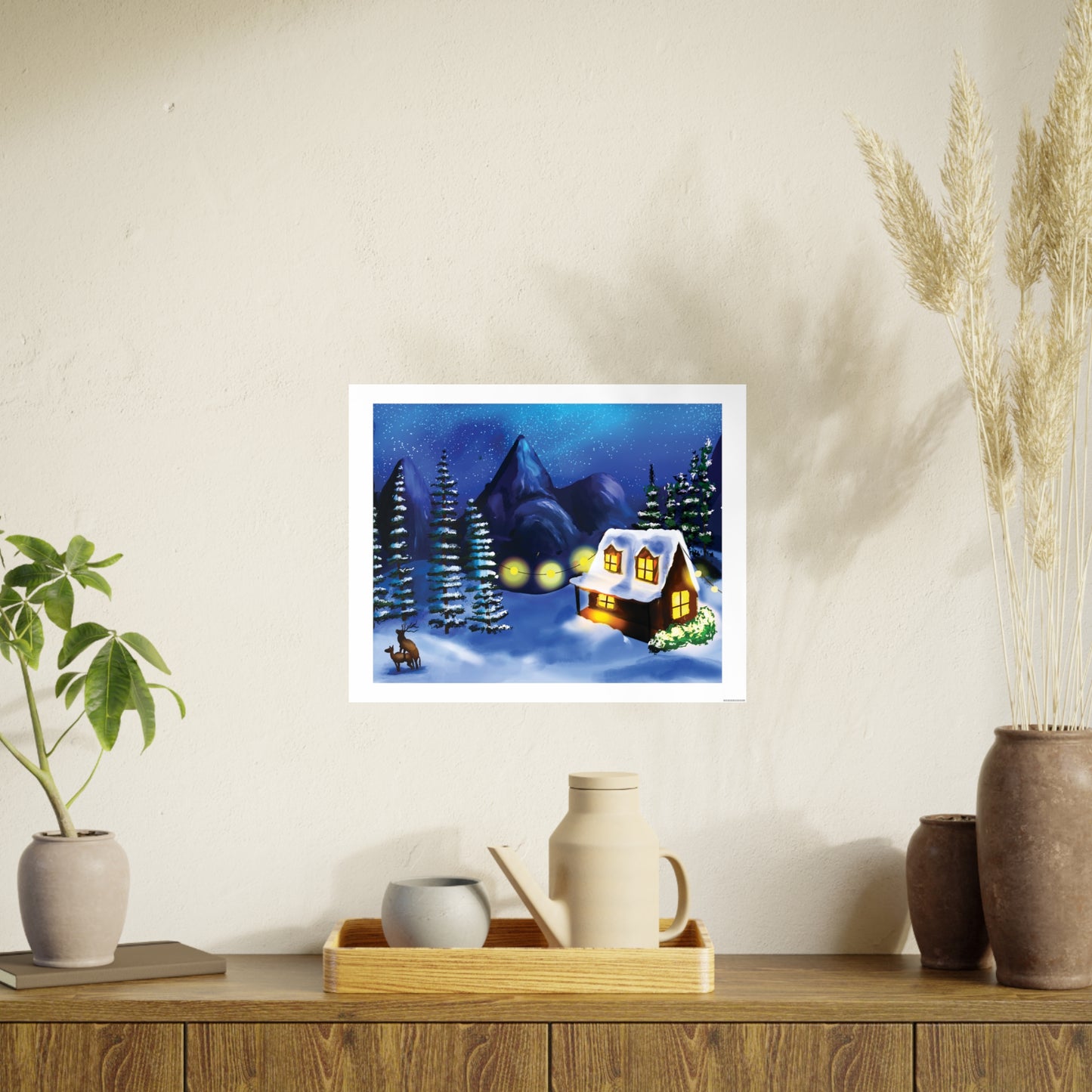 Funny Elk Winter Scene Art Print