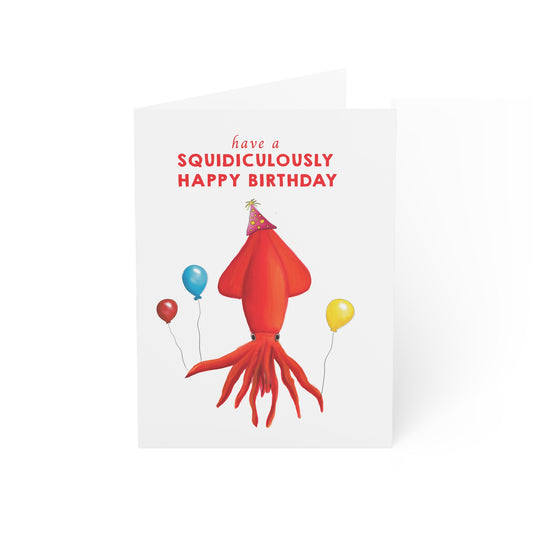 Cute Birthday Card, Funny Pun Birthday card, watercolor Squid cute illustration birthday greeting card, cute card idea, funny birthday card