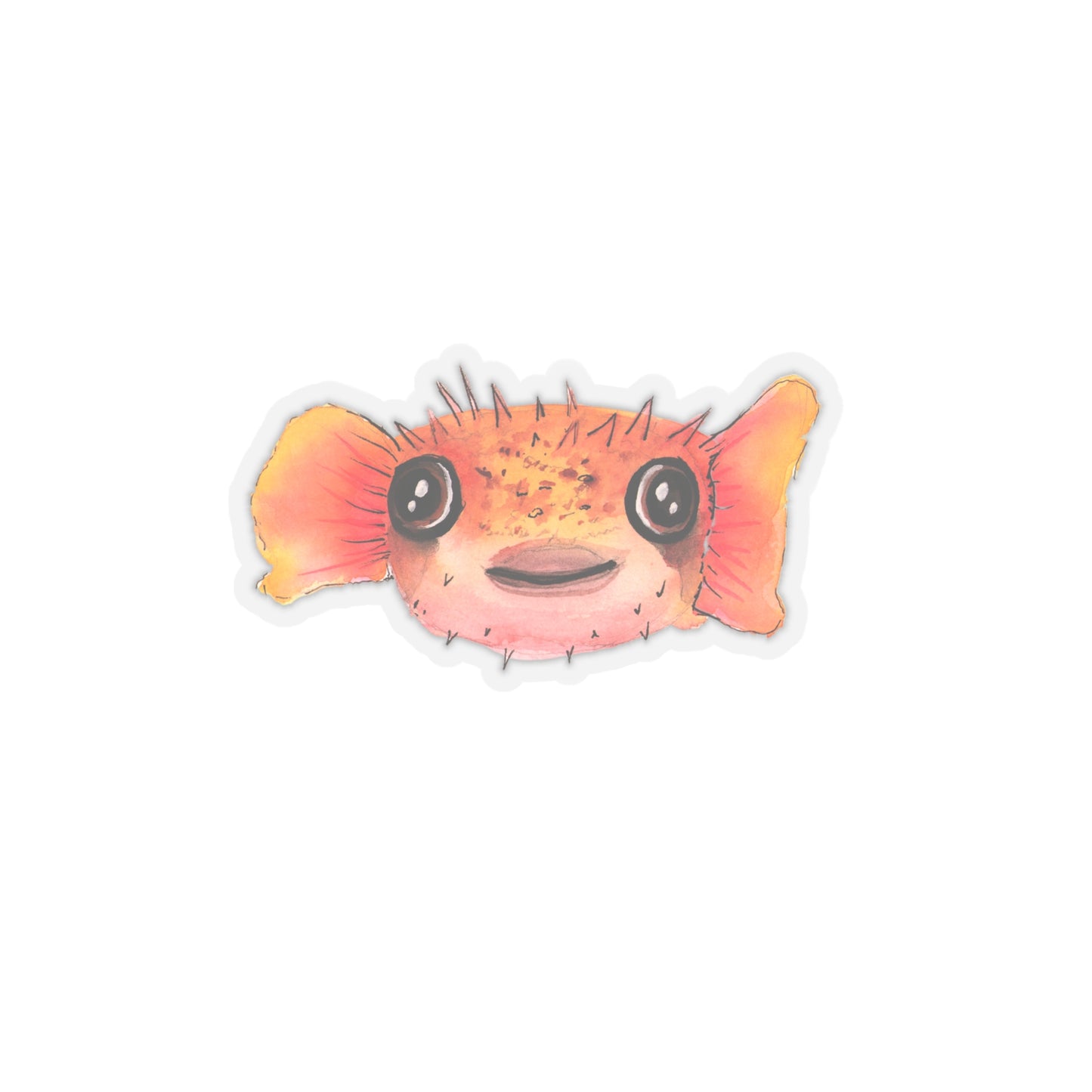 Cute baby watercolor Pufferfish sticker, funny blowfish cute sticker for back to school, kids arts and crafts