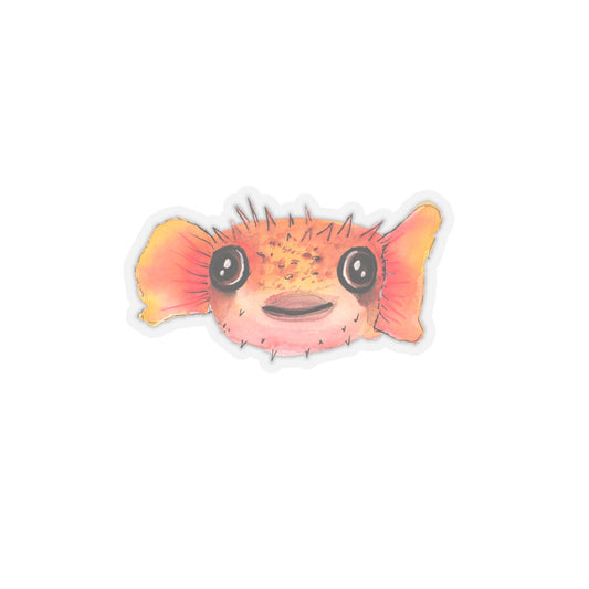 Cute baby watercolor Pufferfish sticker, funny blowfish cute sticker for back to school, kids arts and crafts