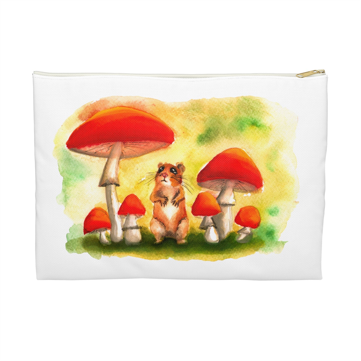 Cute Mouse in Mushrooms Watercolor painting, Makeup bag/ accessory bag