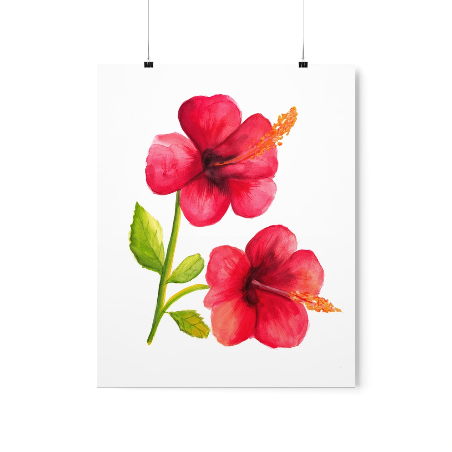 Watercolor Hibiscus Flowers Art Print, Pretty Watercolor flower Poster, Art Print hibiscus flower, pretty hibiscus flower art print