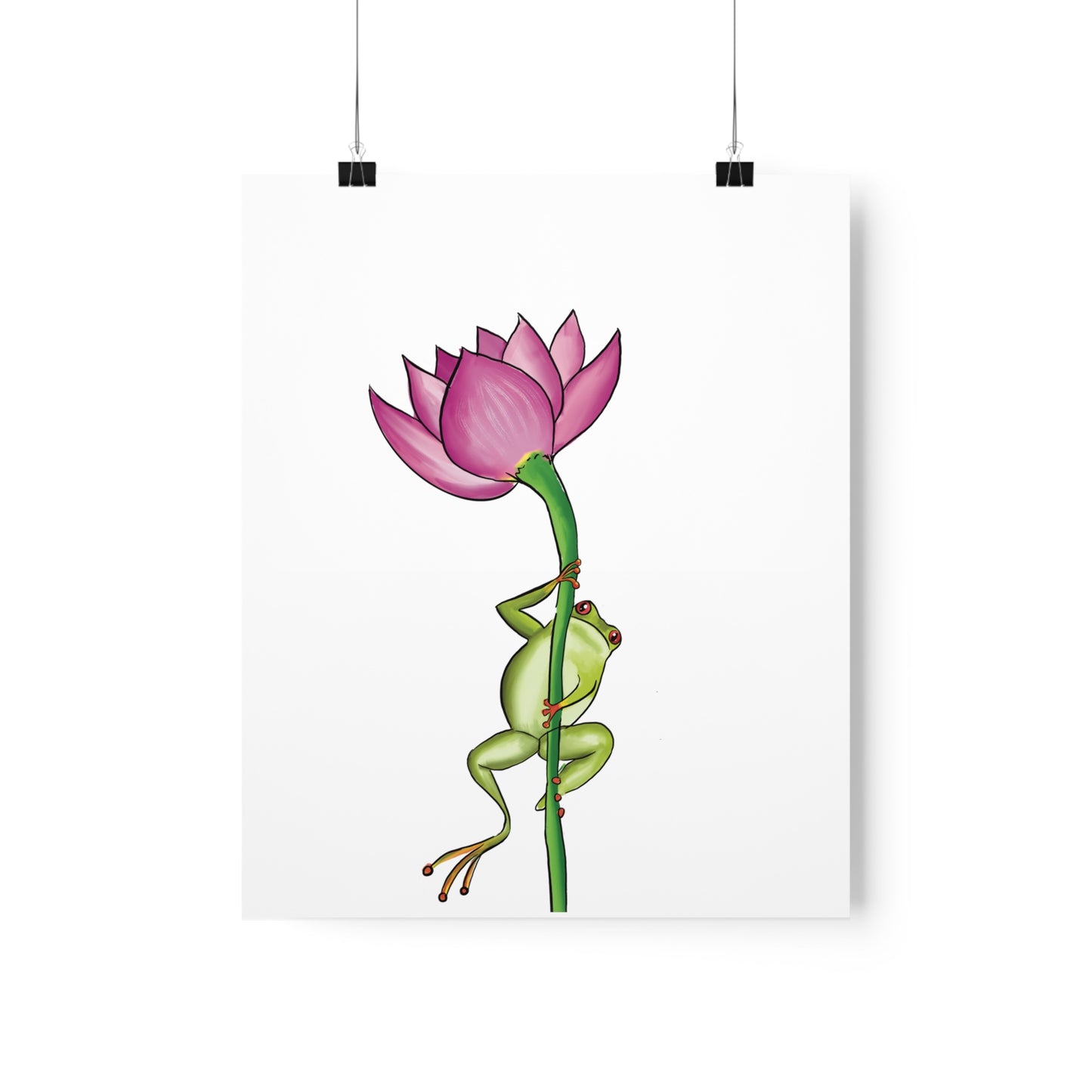 Frog Climbing a Flower Poster