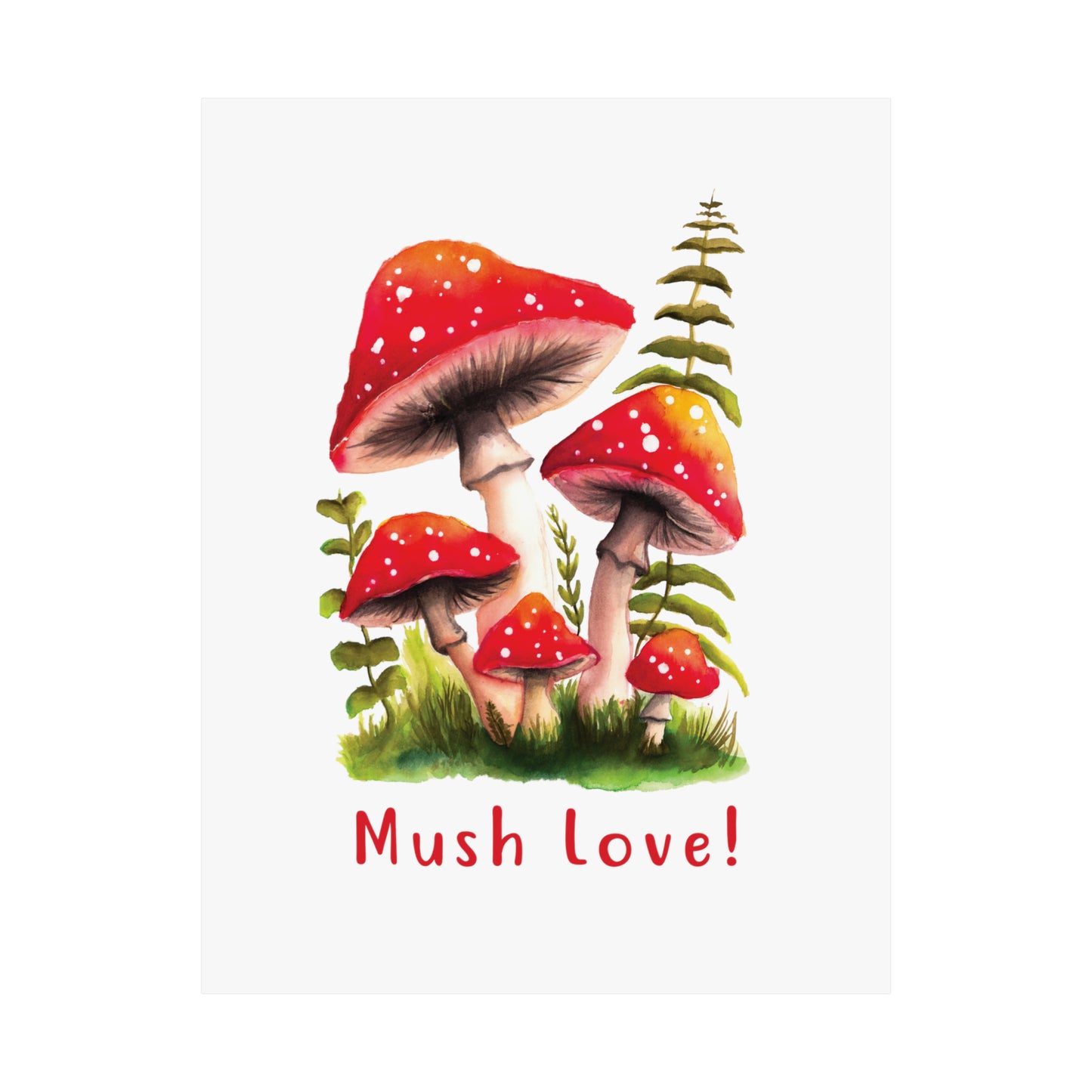 Cute Watercolor Mushroom Wall Art poster, Mush Love Bedroom Mushroom wall art cute wall art, red mushroom poster