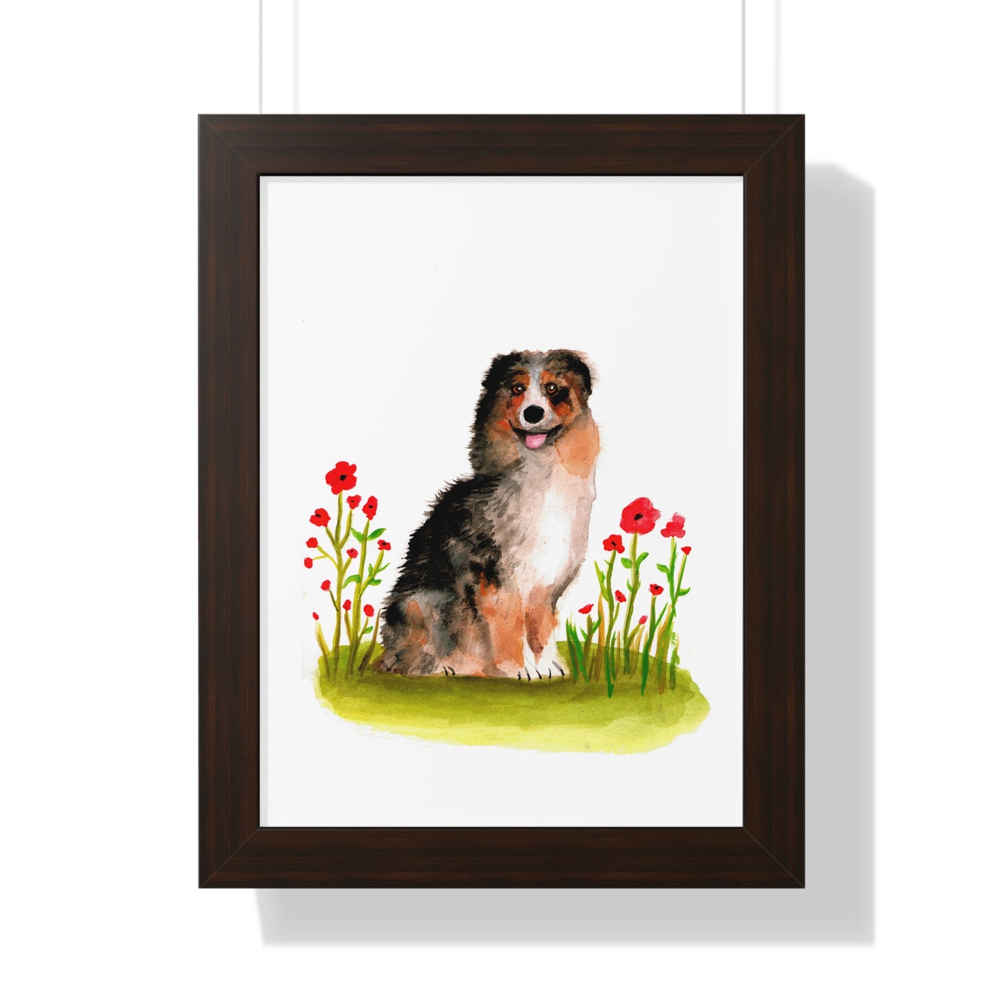 Watercolor Australian Shepherd Art Print, Cute Watercolor Art poster, Framed Art Poster