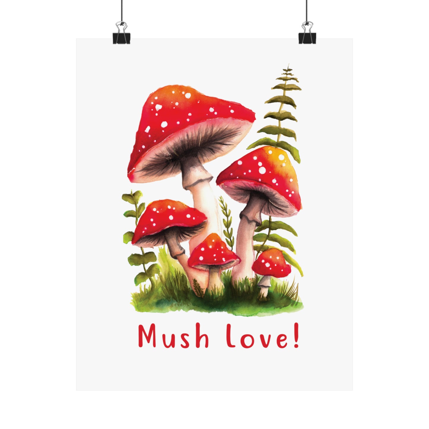 Cute Watercolor Mushroom Wall Art poster, Mush Love Bedroom Mushroom wall art cute wall art, red mushroom poster