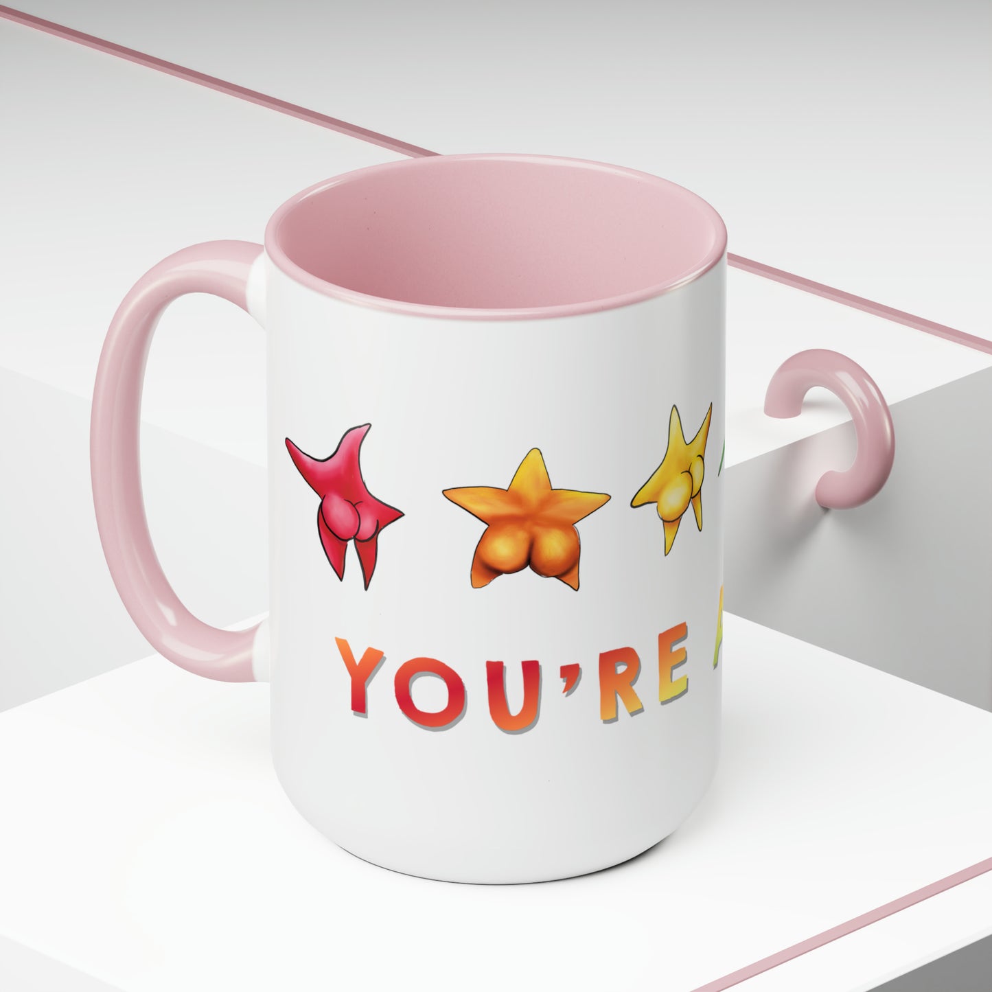 Cute Funny Rainbow Starfish Mug, 15 oz