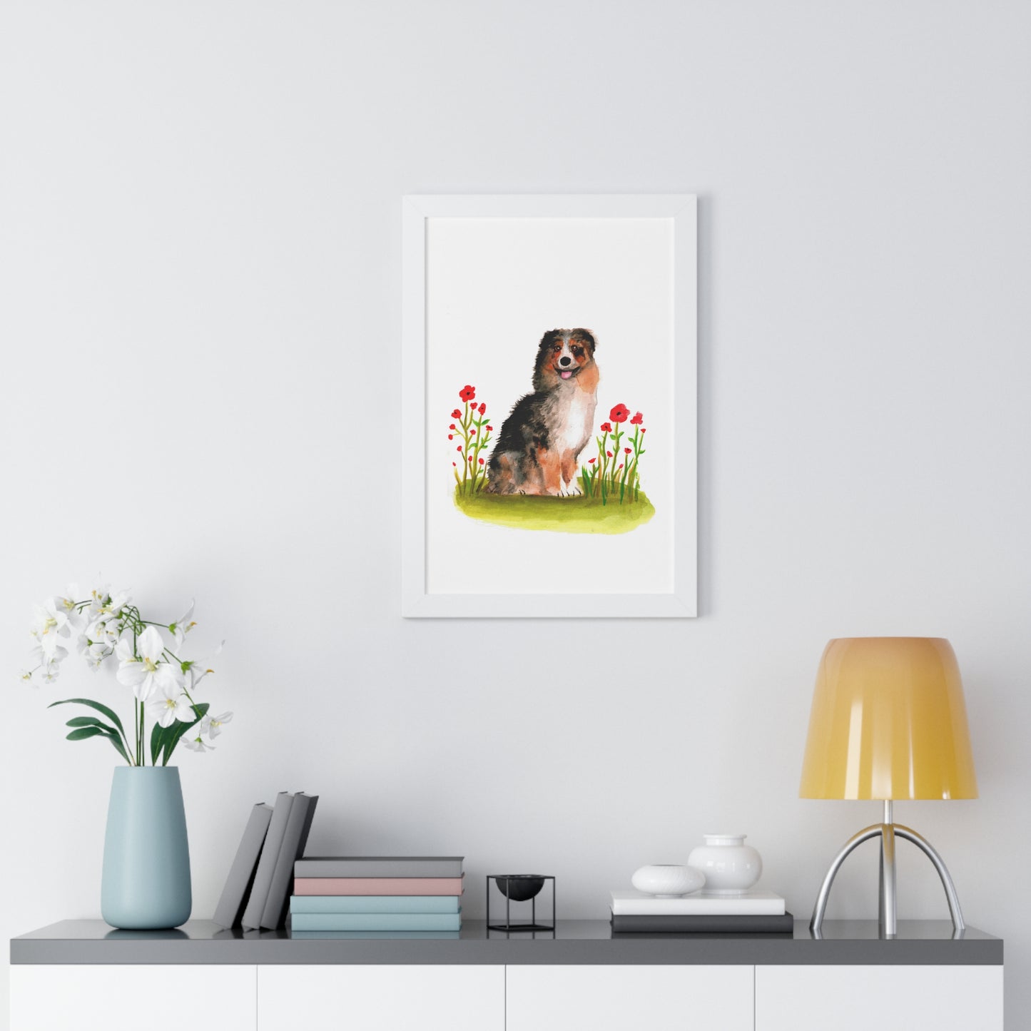 Watercolor Australian Shepherd Art Print, Cute Watercolor Art poster, Framed Art Poster