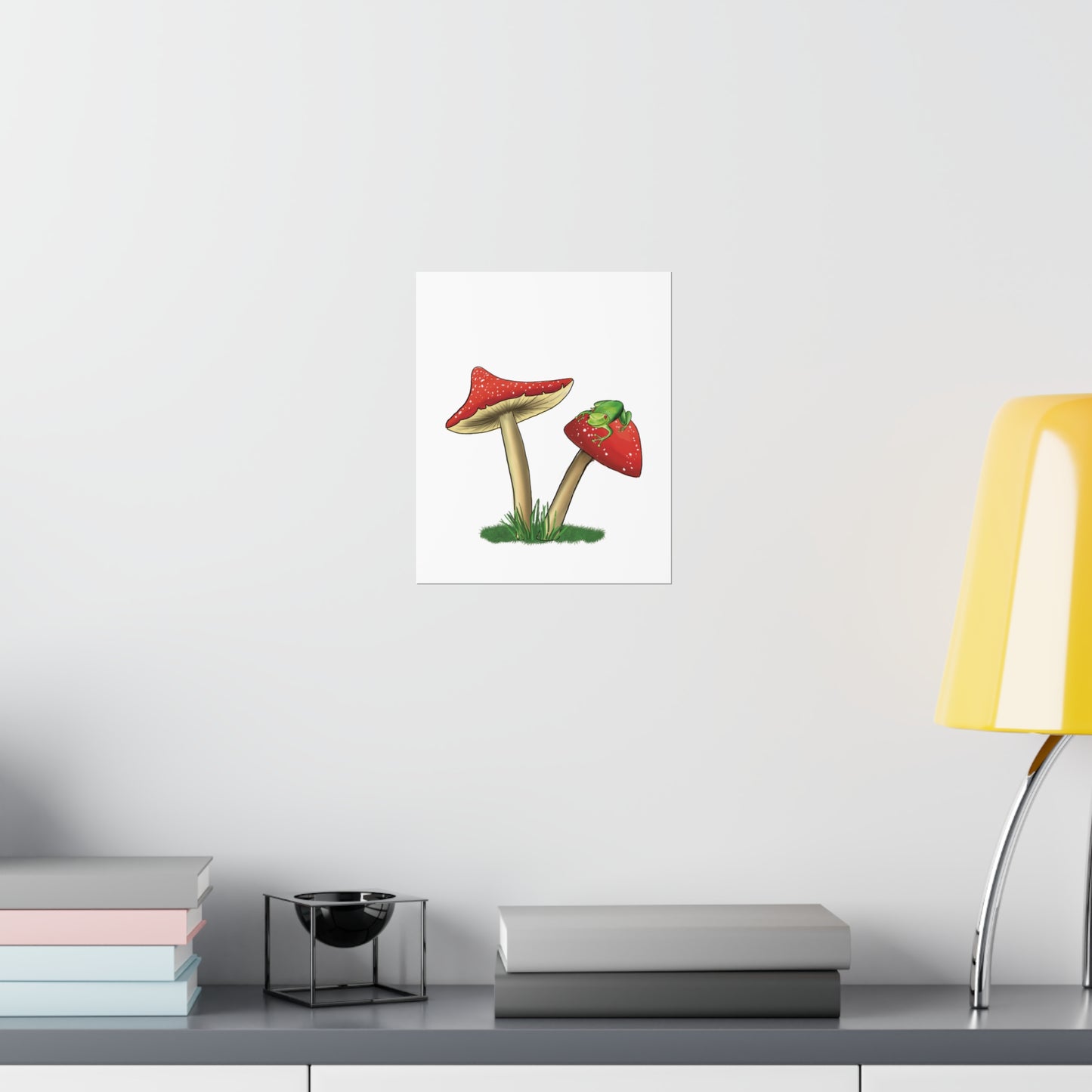 Frog Relaxing on a Mushroom Poster