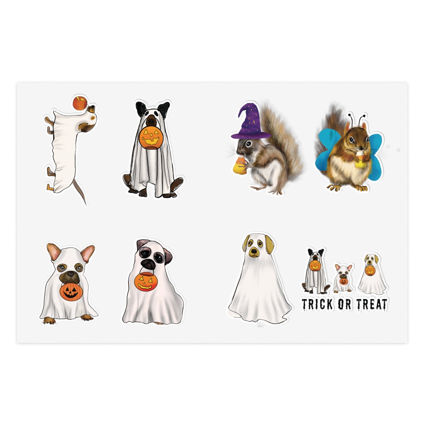 Cute Halloween Ghost Dog Stickers, Halloween Sticker bundle, Die cut sticker sheet, trick or treat, cute dog lover sticker, happy halloween stickers