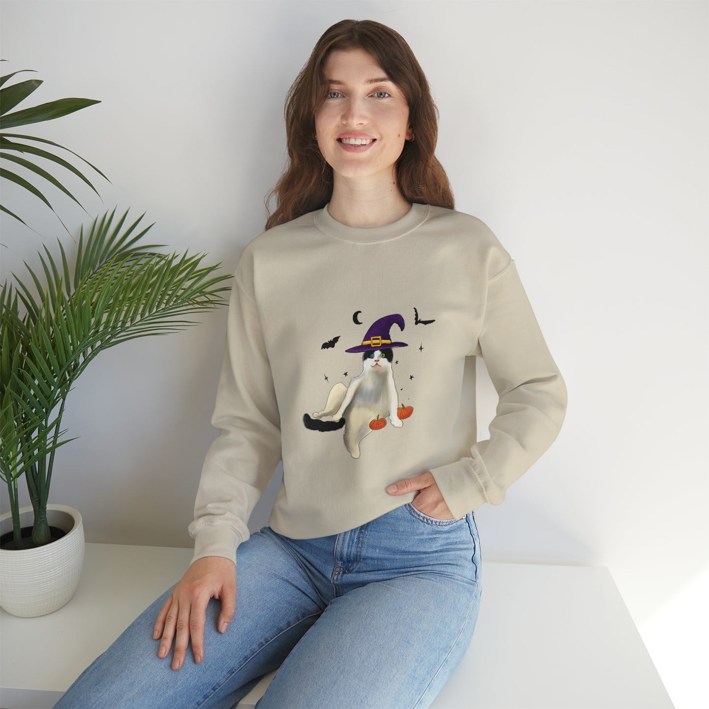 Cute Halloween Crewneck, Cute Cat Halloween Sweathshirt, Halloween Shirt, cute halloween cat crewneck