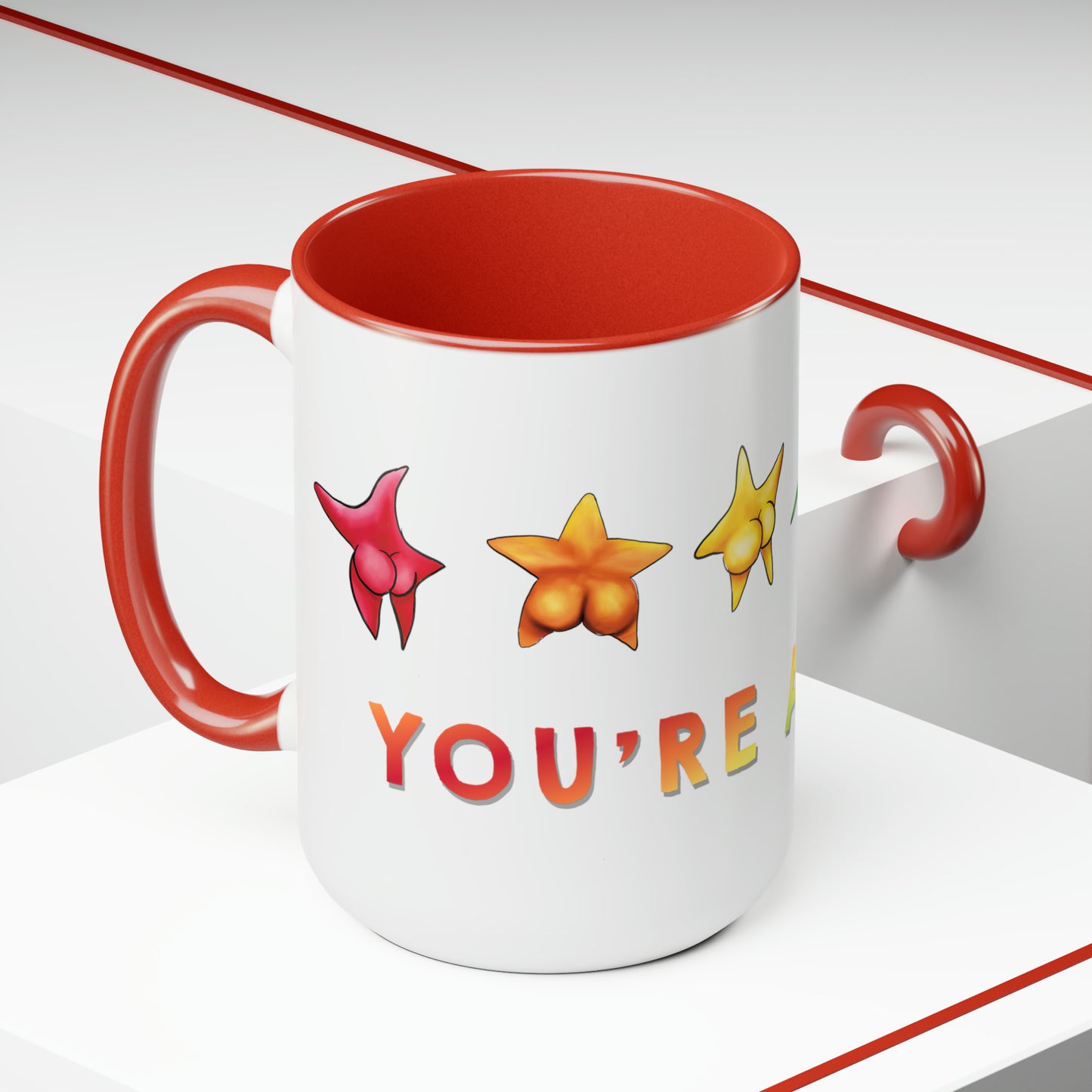 Cute Funny Rainbow Starfish Mug, 15 oz