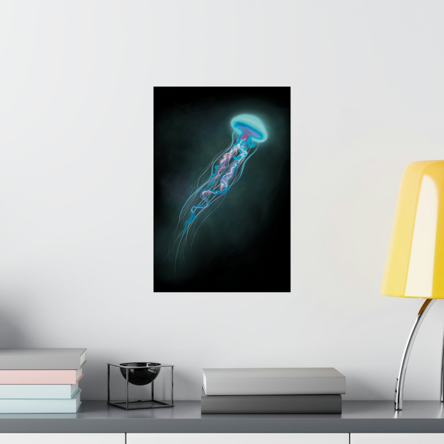 Bioluminescent Trippy Jellyfish Poster, Colorful Bioluminescent Jellyfish, Glowing pretty jellyfish, jellyfish lover, glowing bioluminescent art