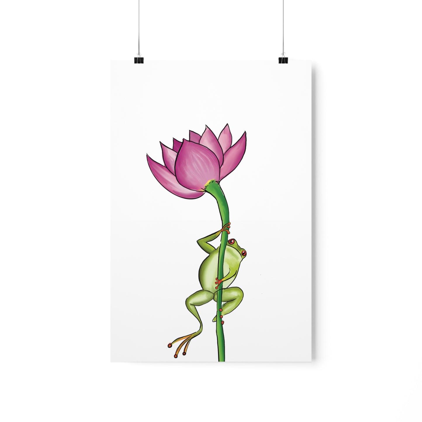 Frog Climbing a Flower Poster