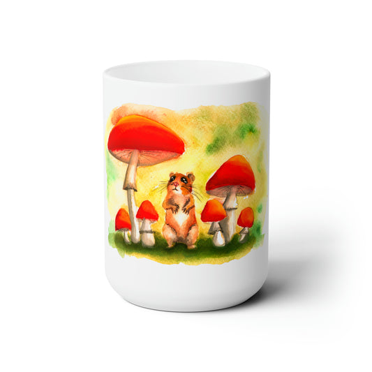 Cute watercolor Mouse in Mushrooms Coffee Mug, 15 oz mouse and mushrooms watercolor mug, cute tiny mouse, watercolor painting mug