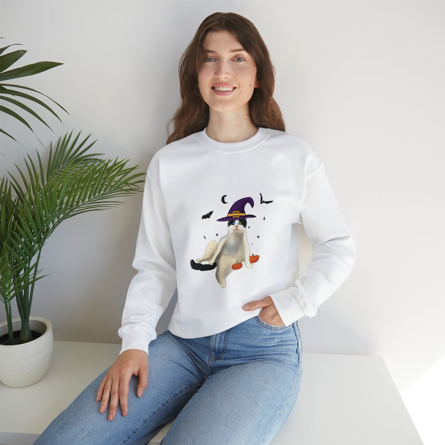 Cute Halloween Crewneck, Cute Cat Halloween Sweathshirt, Halloween Shirt, cute halloween cat crewneck