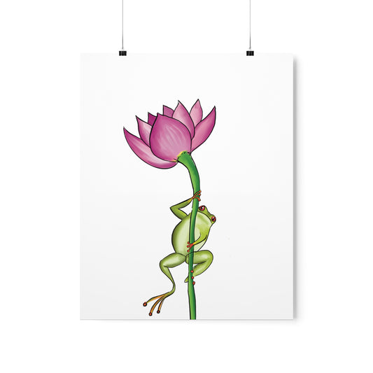 Frog Climbing a Flower Poster