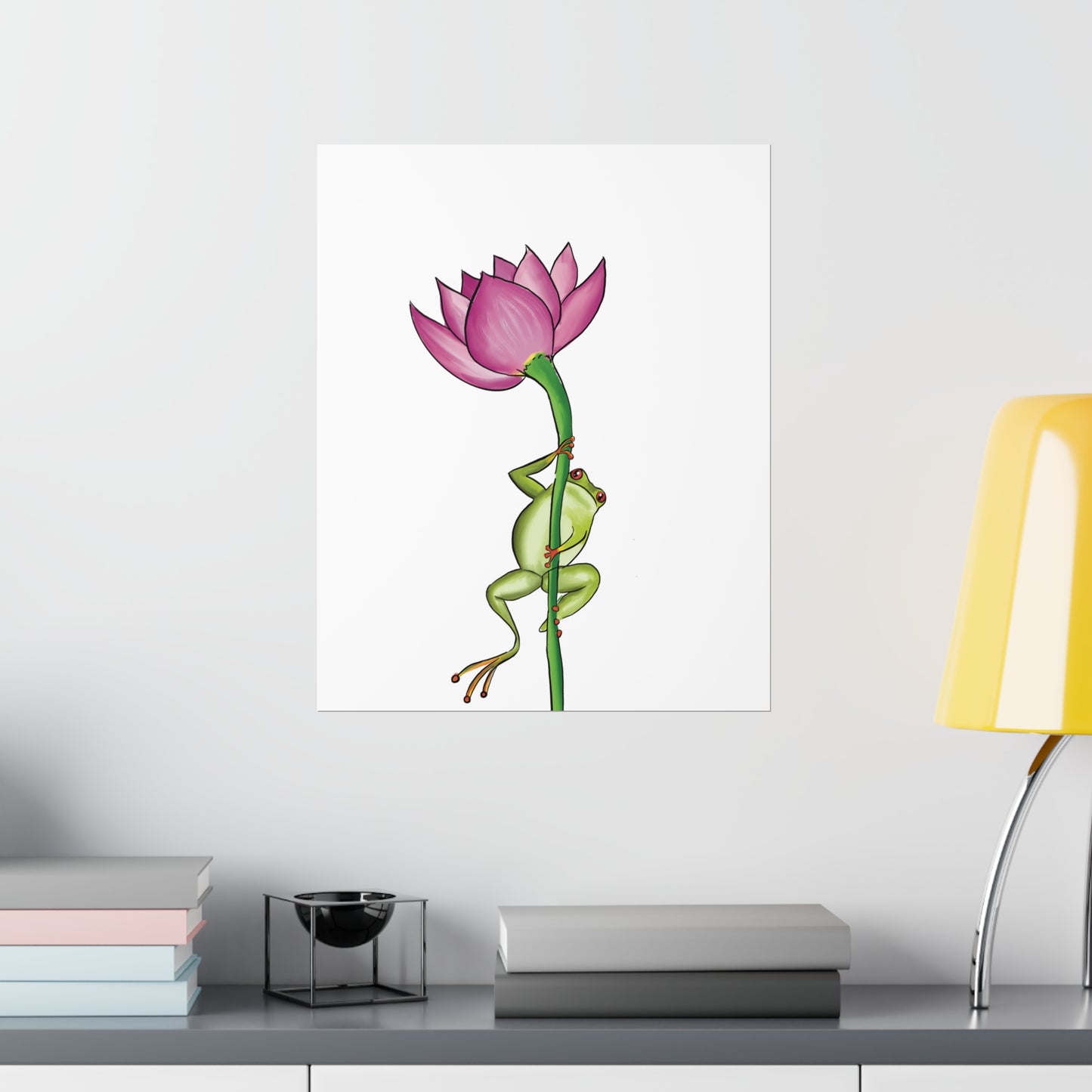 Frog Climbing a Flower Poster