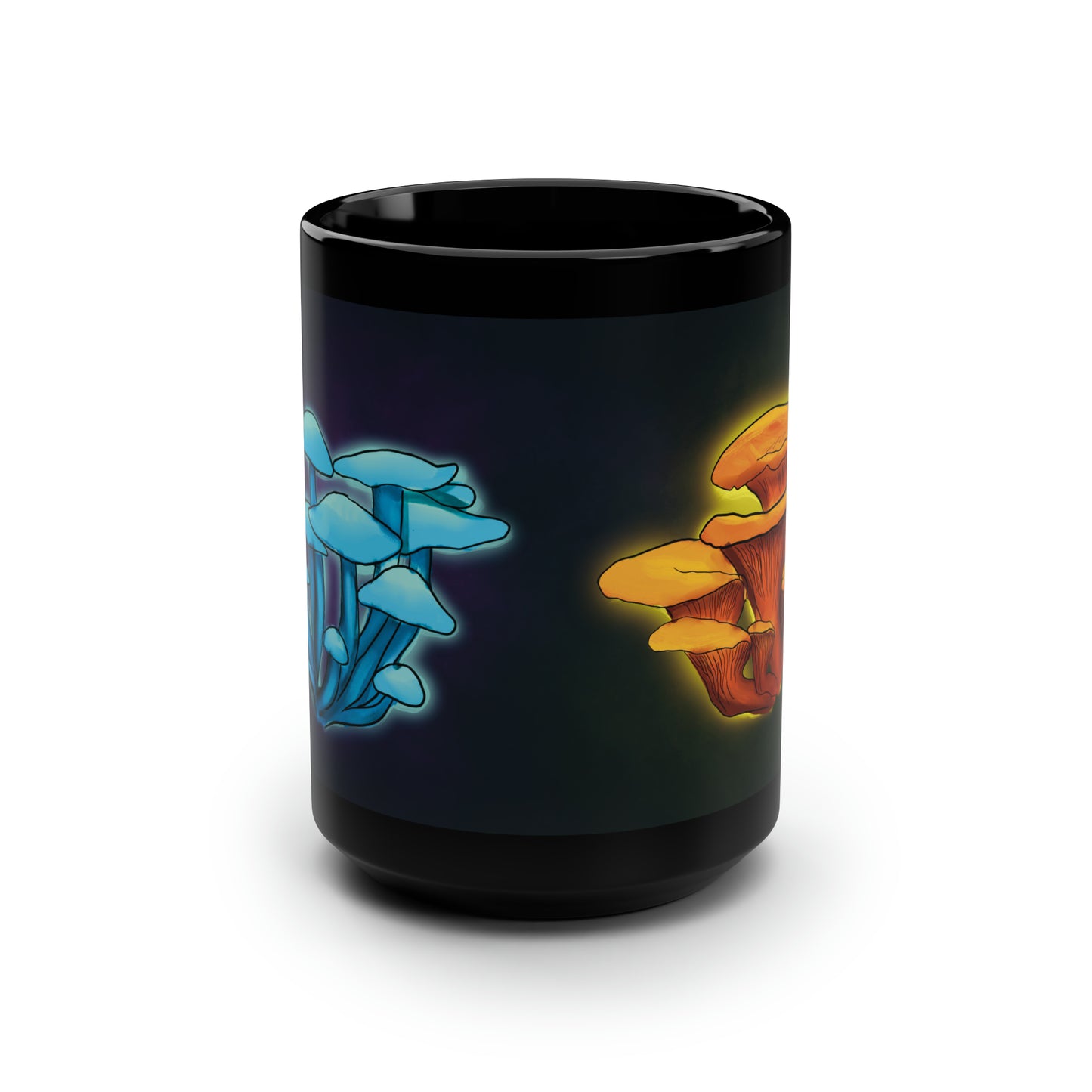 Trippy Bioluminescent Mushroom Mug 15 oz, Glowing Mushroom Psychedelic black mug, glowing fantasy trippy mushroom mug oyster mushroom cool mug