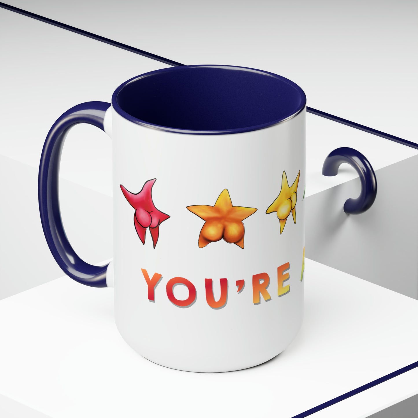 Cute Funny Rainbow Starfish Mug, 15 oz