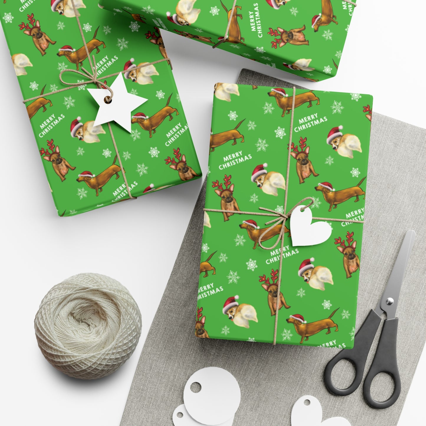 Cute funny dog christmas wrapping paper, funny dog christmas holiday gift wrap paper, cute dog in costume, christmas dog antlers cute