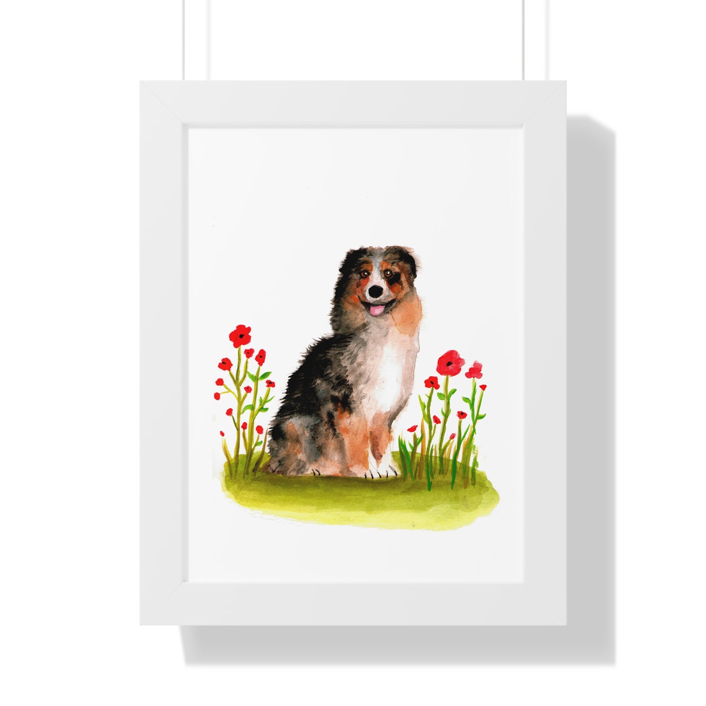 Watercolor Australian Shepherd Art Print, Cute Watercolor Art poster, Framed Art Poster