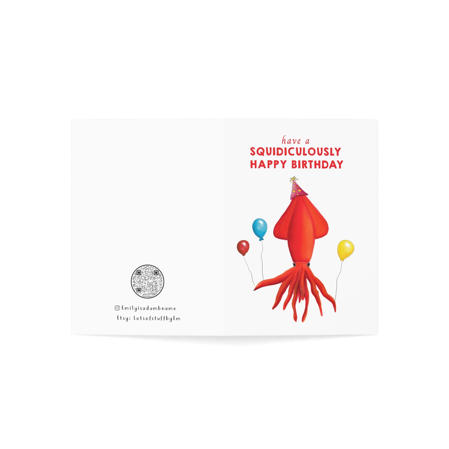 Cute Birthday Card, Funny Pun Birthday card, watercolor Squid cute illustration birthday greeting card, cute card idea, funny birthday card