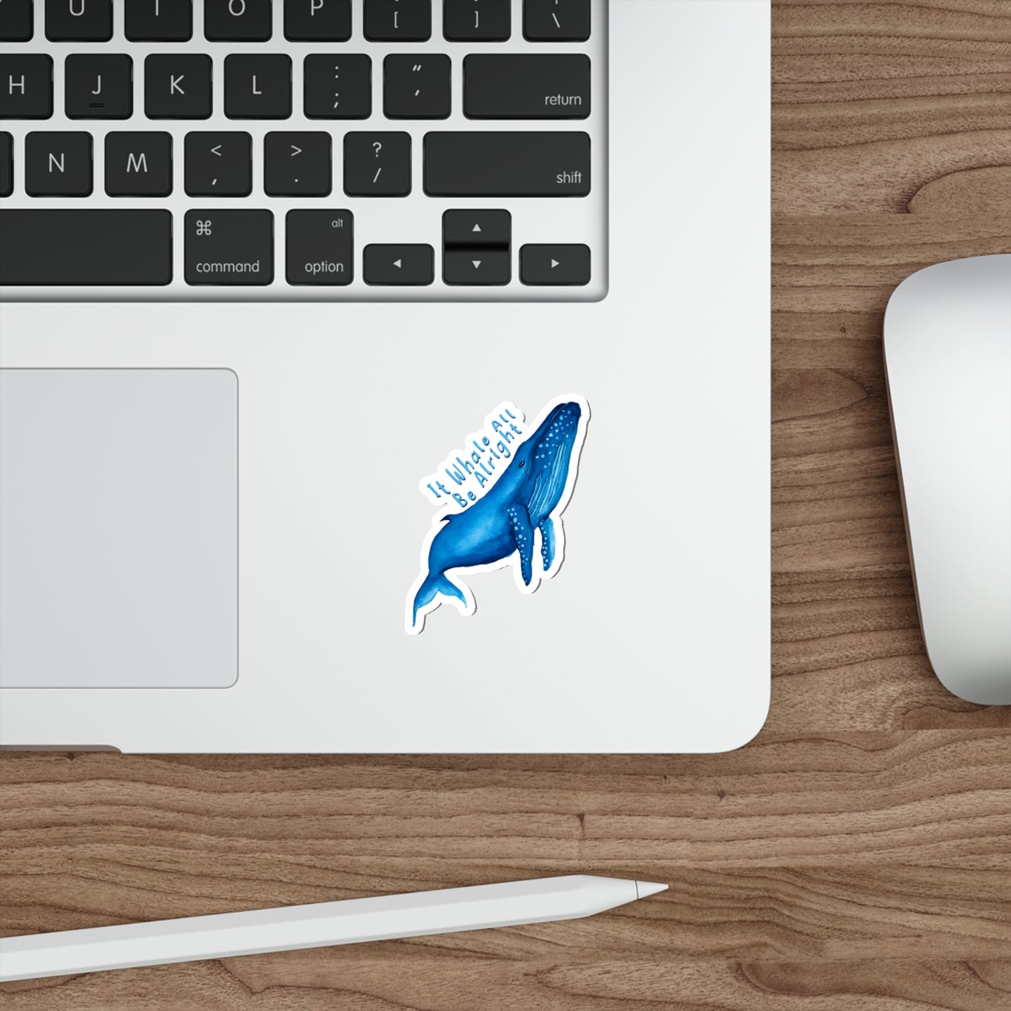 Cute Watercolor humpback whale punny sticker, It whale all be alright Die cut sticker, vinyl sticker, cute watercolor sticker