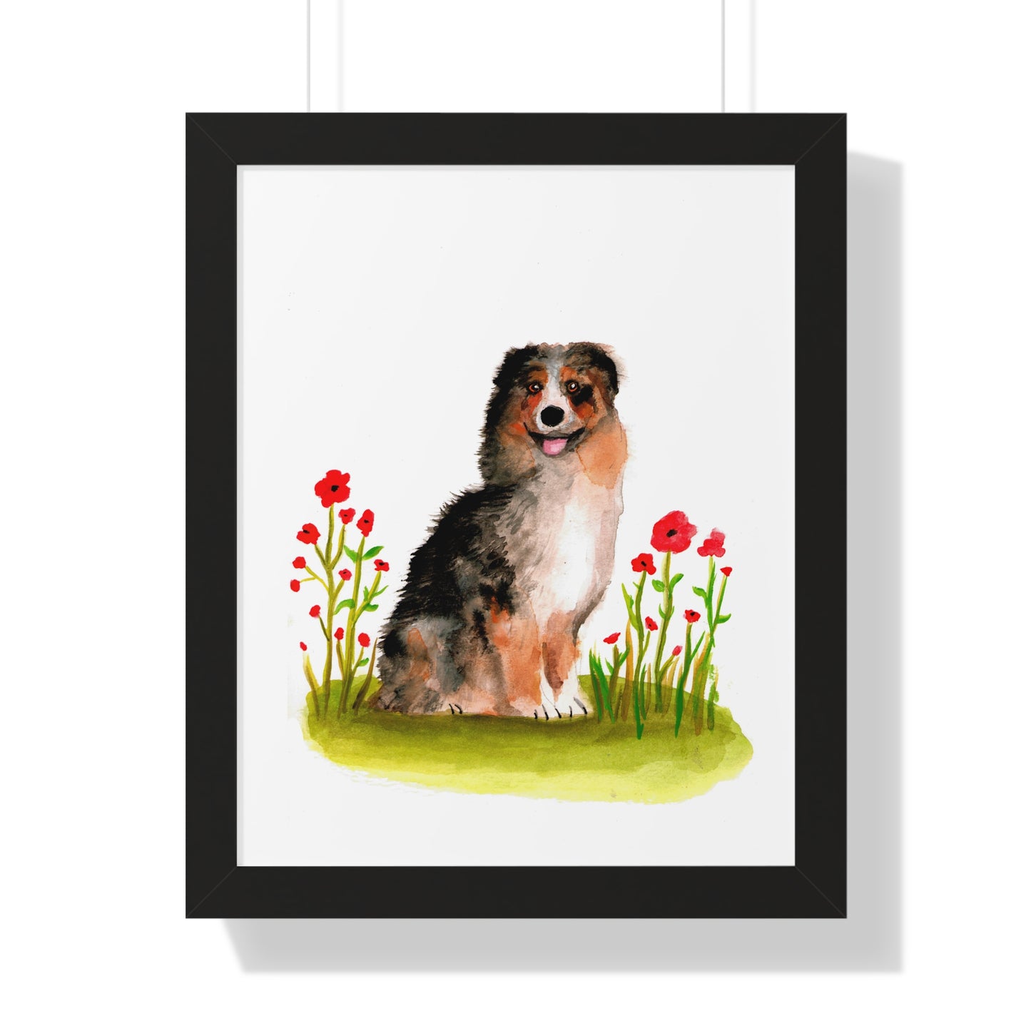 Watercolor Australian Shepherd Art Print, Cute Watercolor Art poster, Framed Art Poster