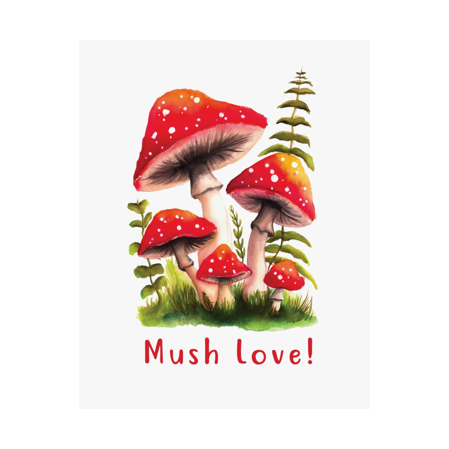 Cute Watercolor Mushroom Wall Art poster, Mush Love Bedroom Mushroom wall art cute wall art, red mushroom poster