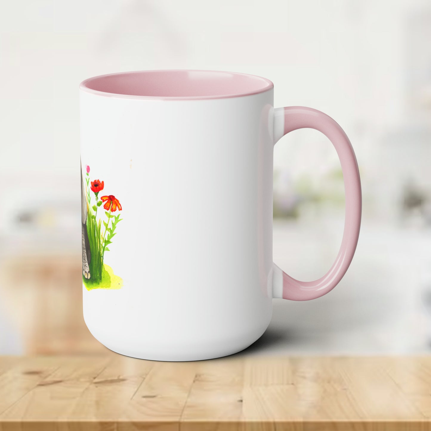 watercolor Baby elephant in flowers mug, Cute baby animal mugs, gift idea for elephant lover