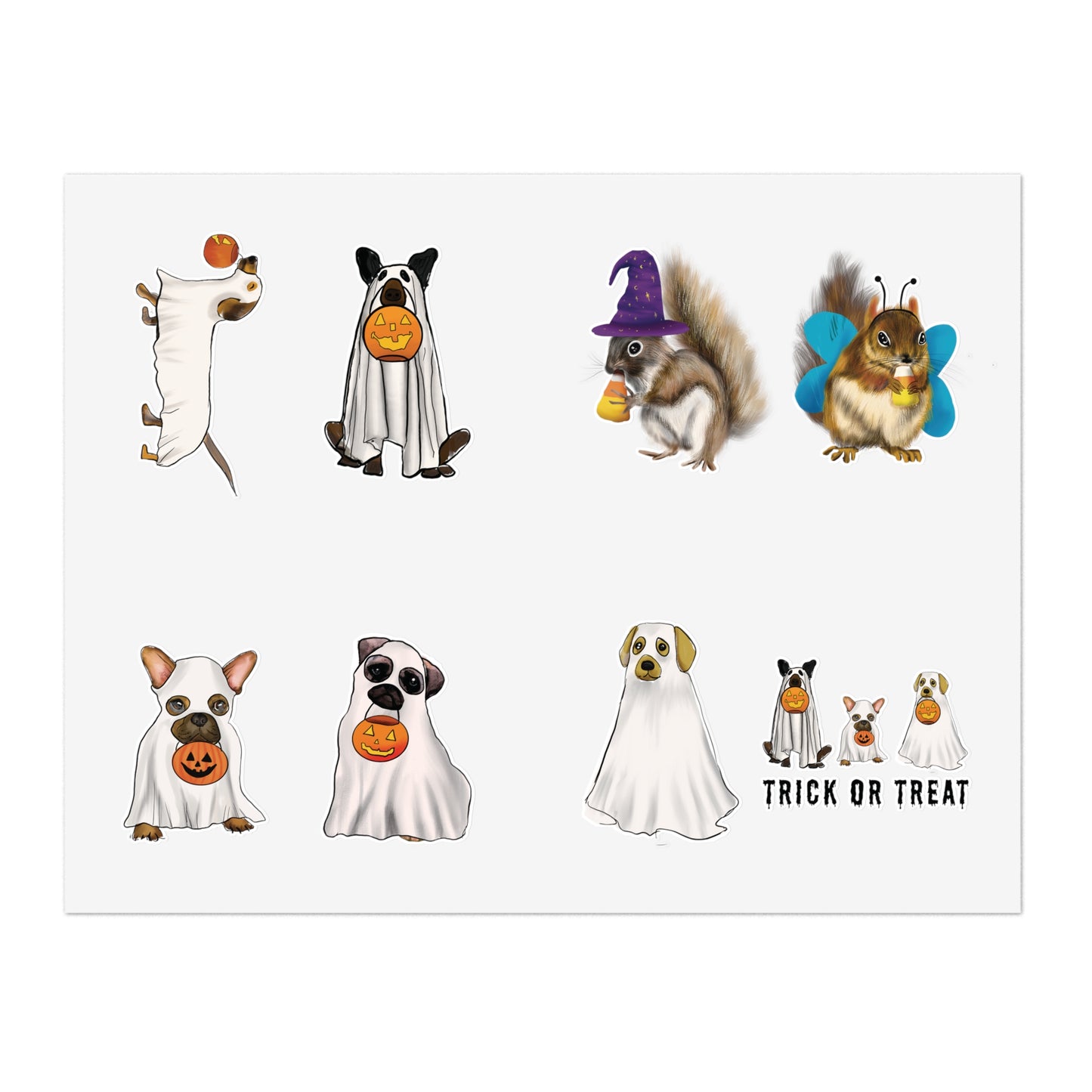 Cute Halloween Ghost Dog Stickers, Halloween Sticker bundle, Die cut sticker sheet, trick or treat, cute dog lover sticker, happy halloween stickers