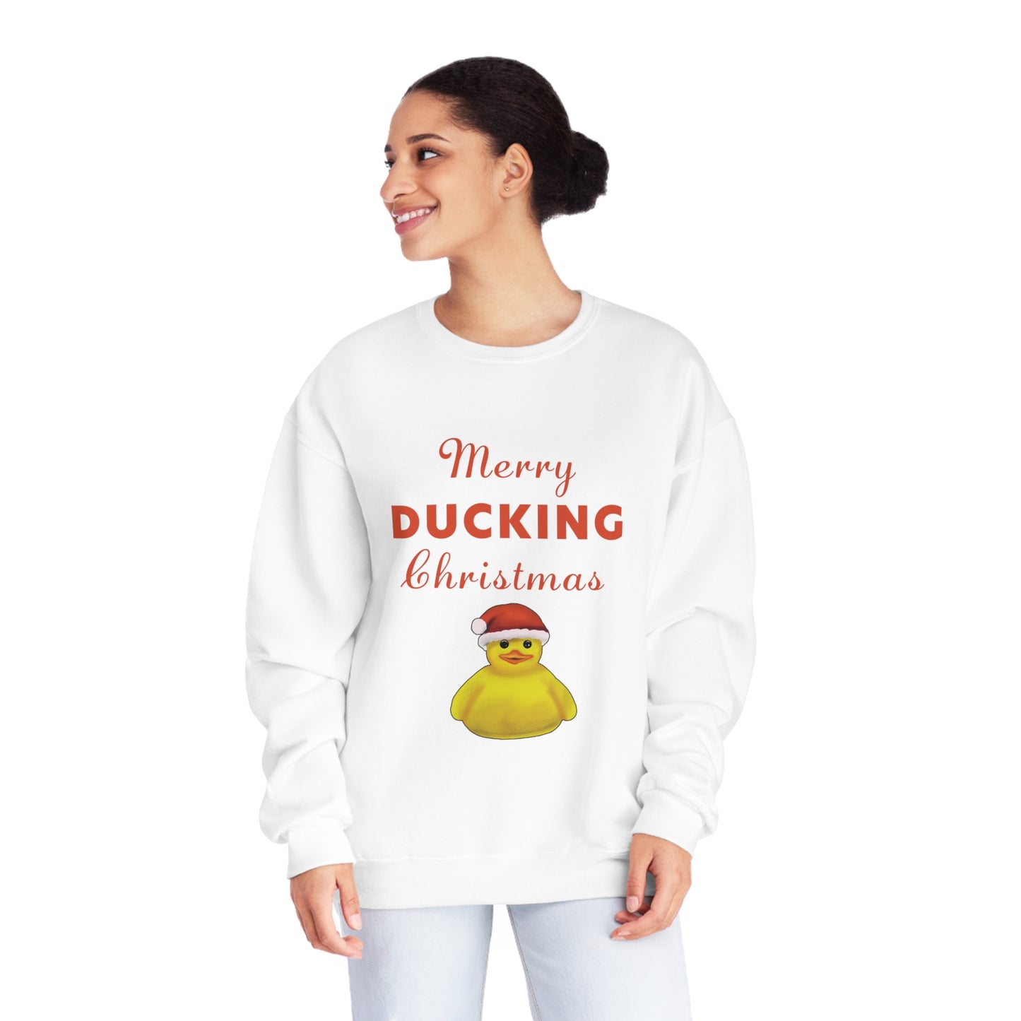 Funny Christmas Pun Duck Sweatshirt, Holiday Decor, cute funny holiday christmas sweatshirt, cute Merry Ducking Christmas Sweatshirt gift