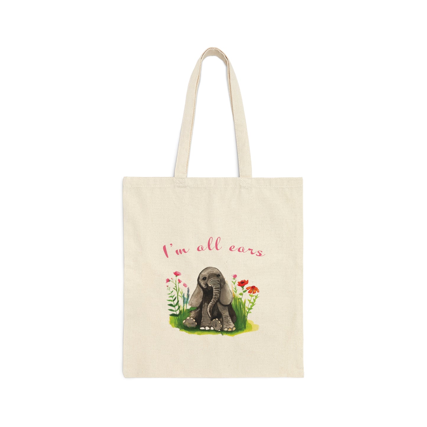 Cute watercolor baby elephant tote bag, I'm all ears cute tote bag, baby elephant animal lover tote bag