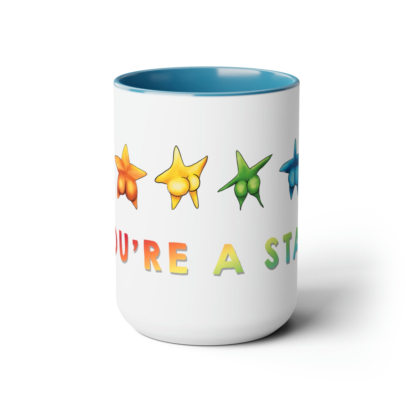 Cute Funny Rainbow Starfish Mug, 15 oz