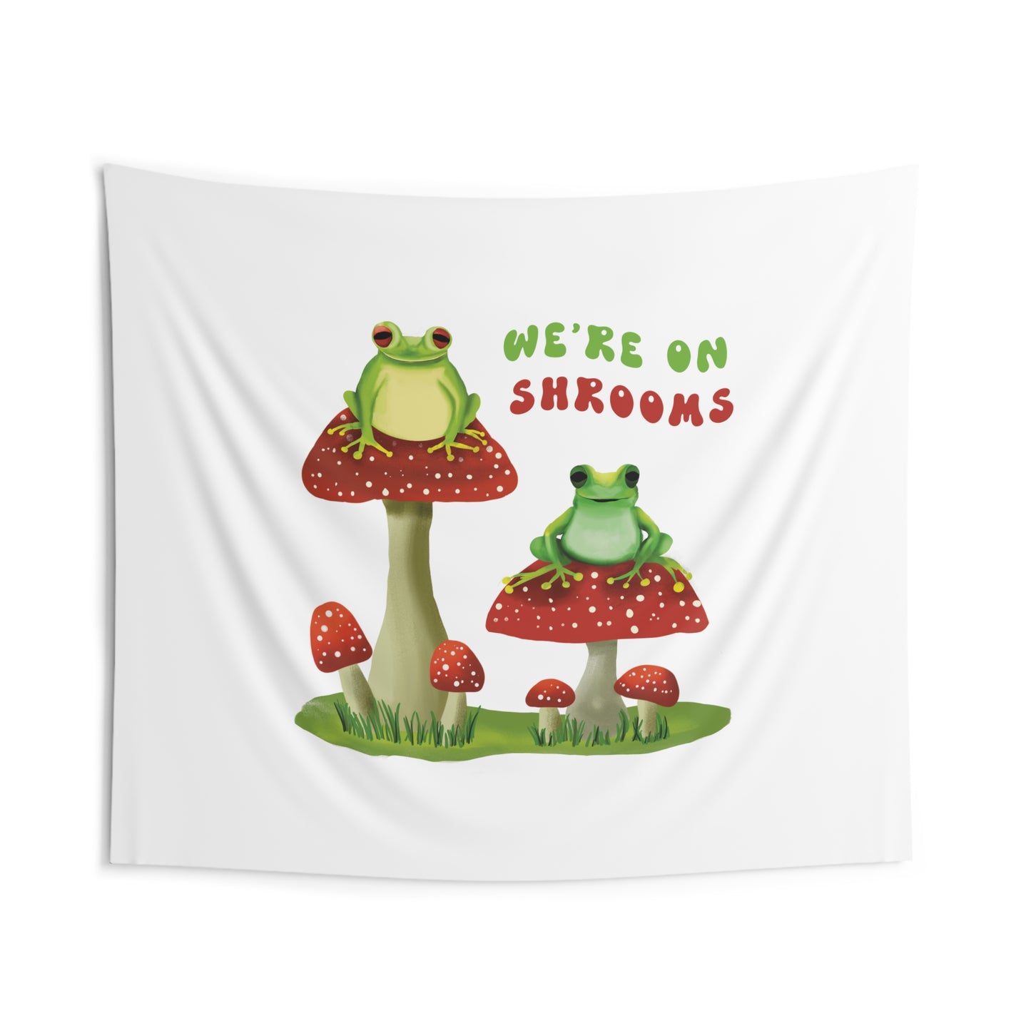 Funny Frogs on Mushrooms Tapestry, Cute Frog lover tapestry, dorm room tapestry, funny saying tapestry cute bedroom wall decor, wall hangings cute, funny wall tapestry