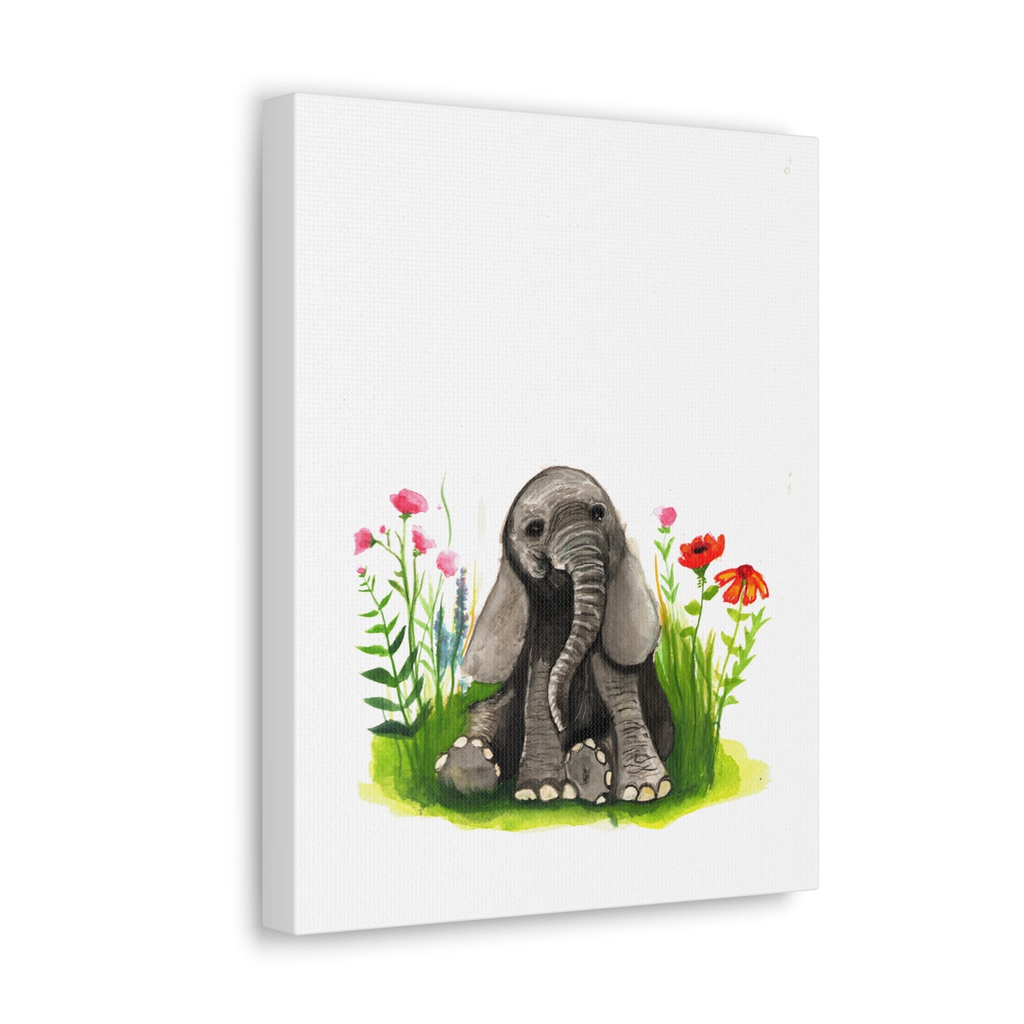 Cute Watercolor Baby Elephant in Flowers, Nursery Wall art, safari animal prints, cute baby animals, kids wall art, animal lover