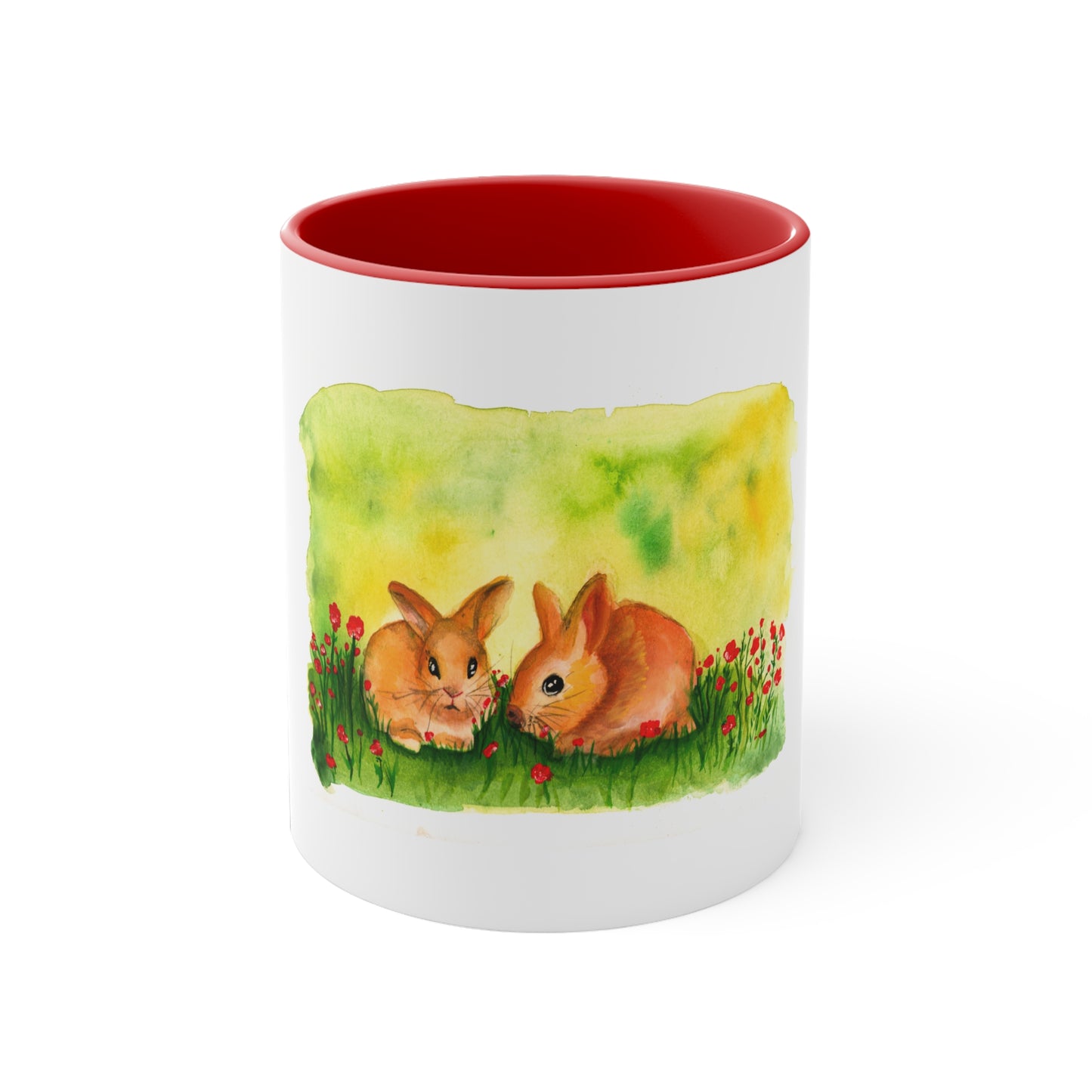 Cute watercolor baby bunny mug, Colorful accent mug, watercolor bunny mug, cute floral mug, bunny lover cute mug, animal lover mug