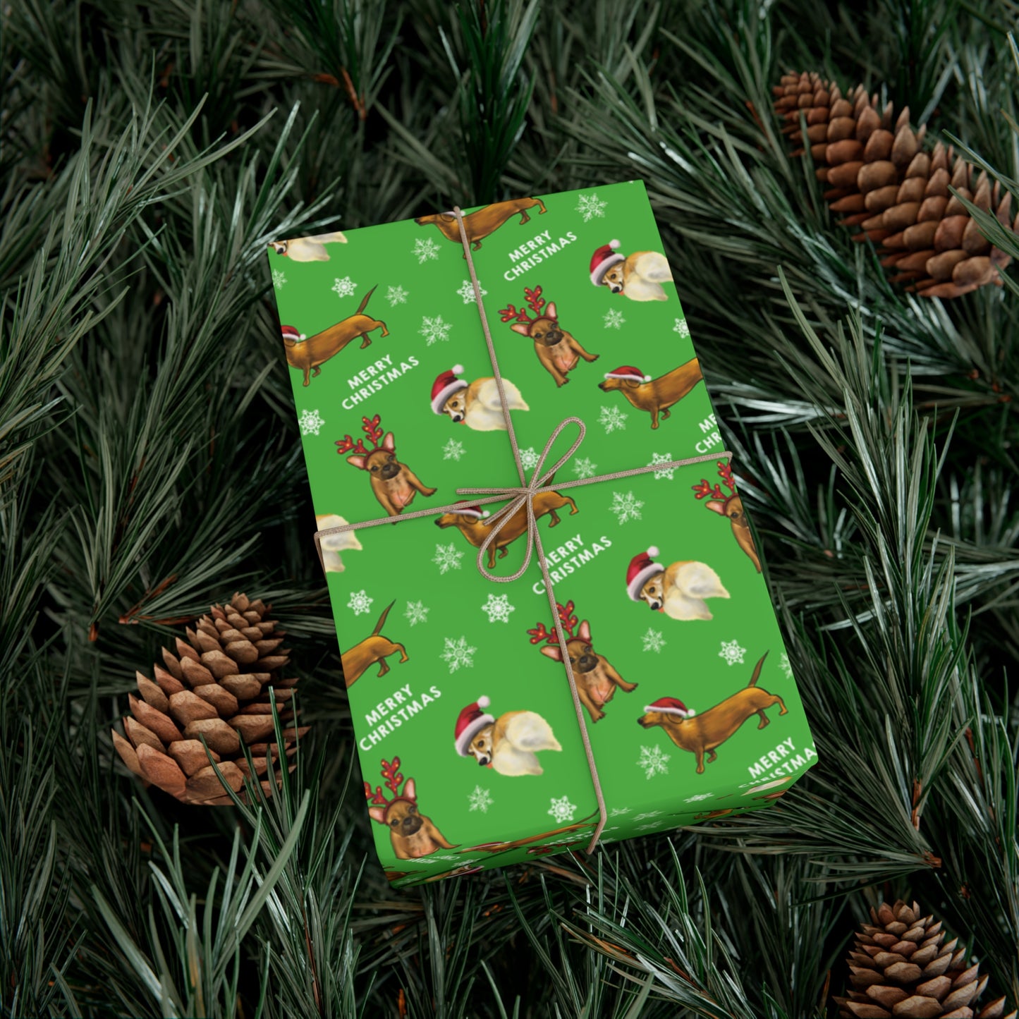 Cute funny dog christmas wrapping paper, funny dog christmas holiday gift wrap paper, cute dog in costume, christmas dog antlers cute