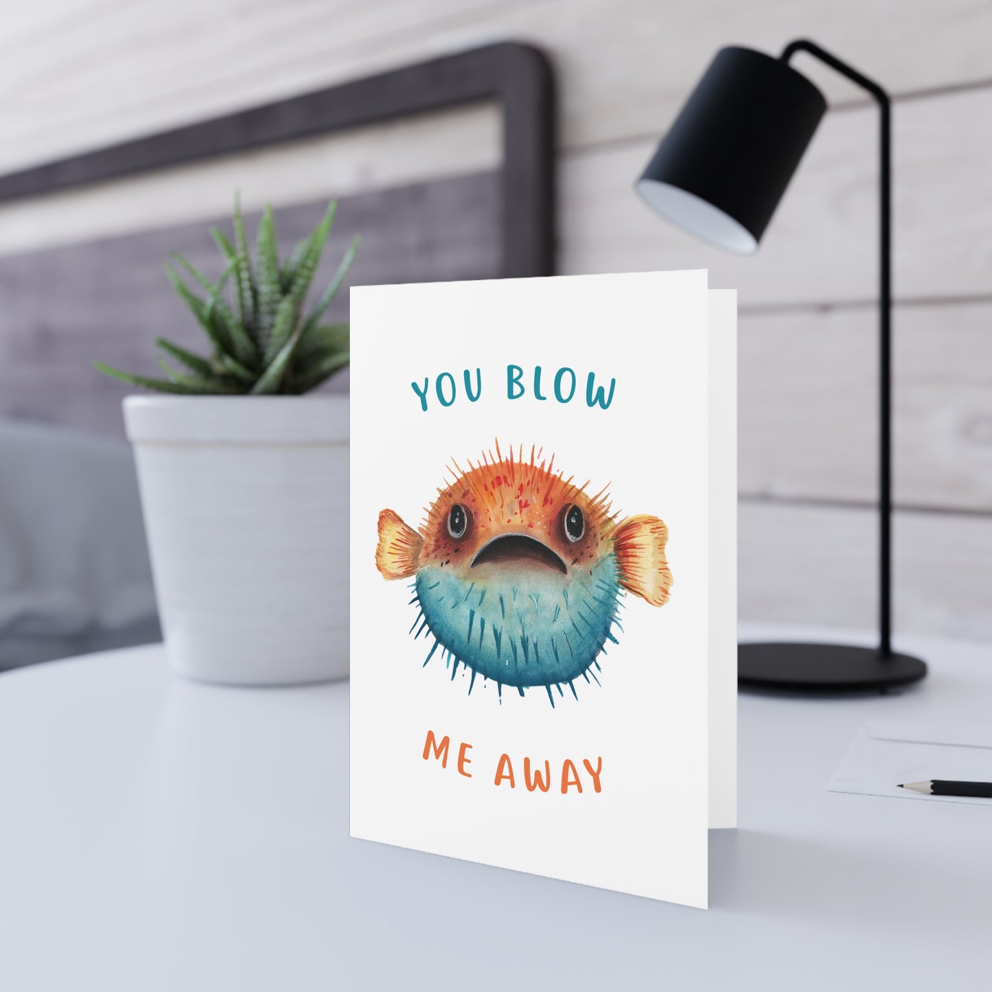 Cute Pufferfish Greeting Card, You Blow Me away, Blowfish cute fish, Gift Card, Congratulations Card