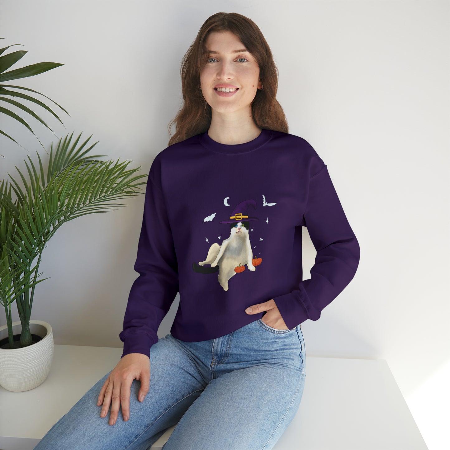 Cute Halloween Crewneck, Cute Cat Halloween Sweathshirt, Halloween Shirt, cute halloween cat crewneck